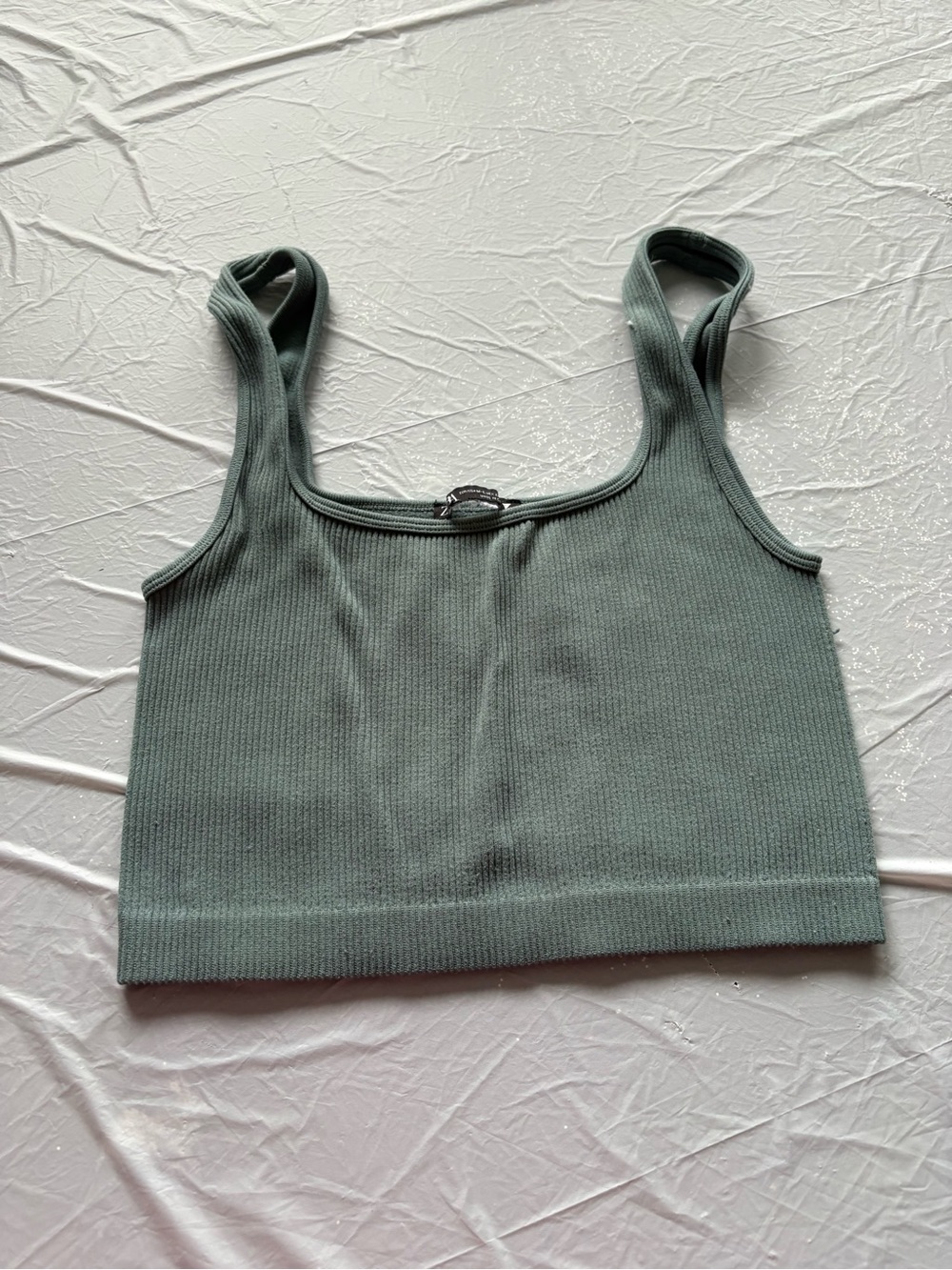 Zara Ribbed Square-Neck Crop Top - Sage Green